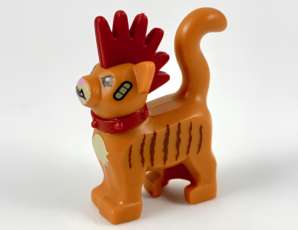 Кошка Lego Cat, Standing with Molded Dark Red Spiky Mohawk and Collar (Scarfield) 39742pb01